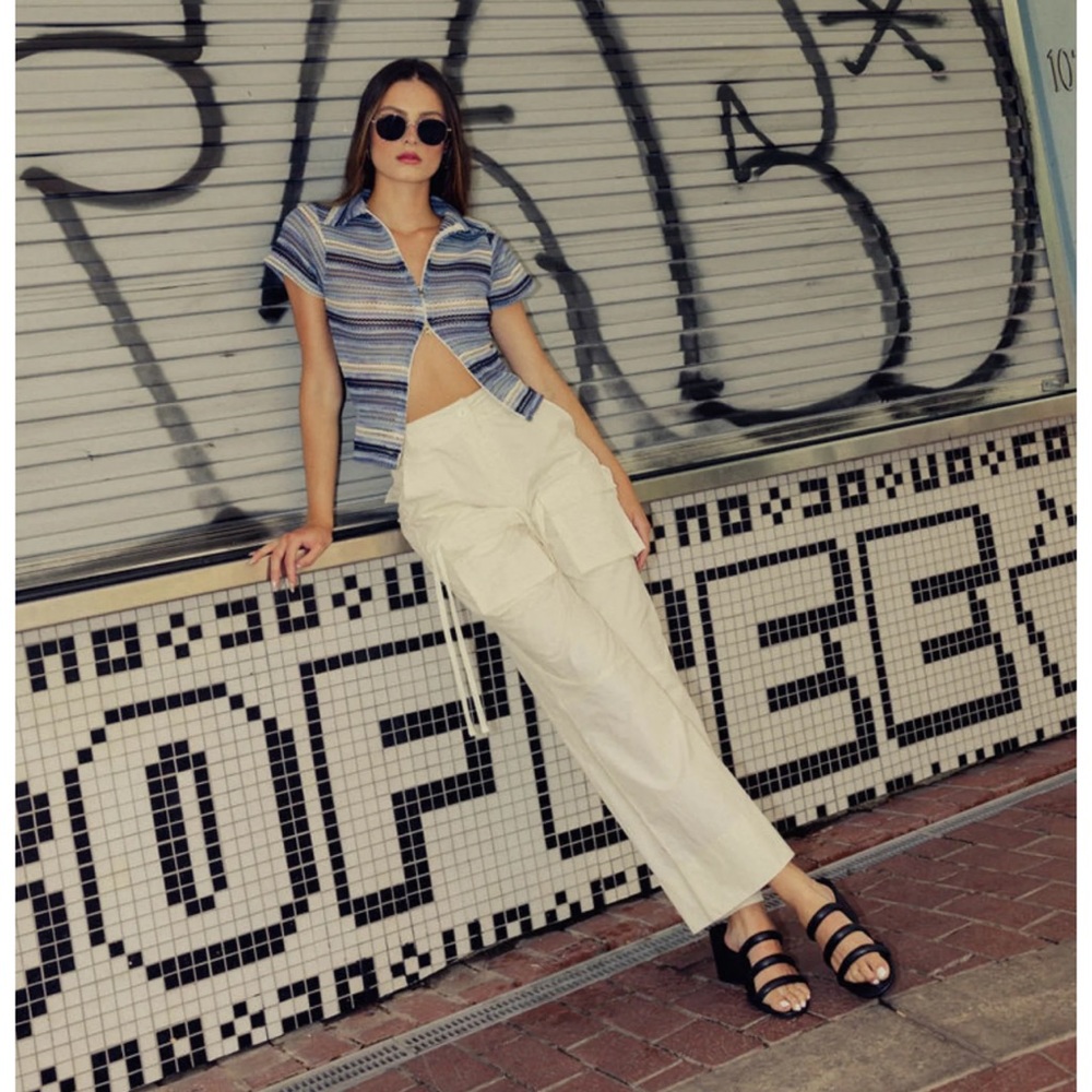 Never worn white ribbon cargo pants